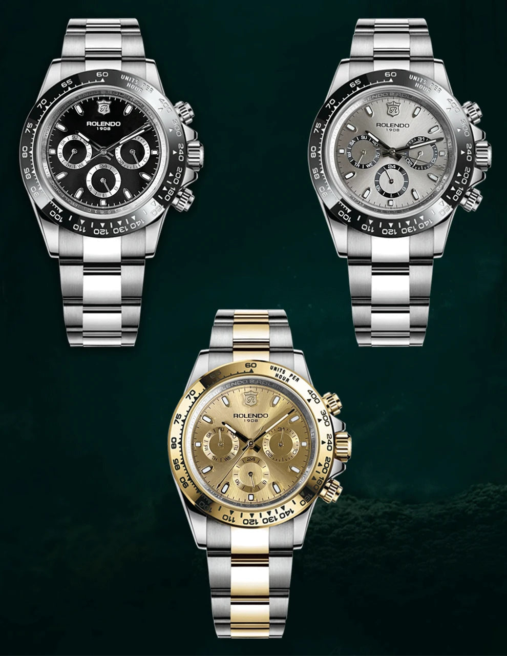 ROLENDO Luxury Men Automatic Diver Watch 40.5mm Mineral Crystal Luminous Date 300M Waterproof High-end Men's Wristwatch Gift Venice Collections