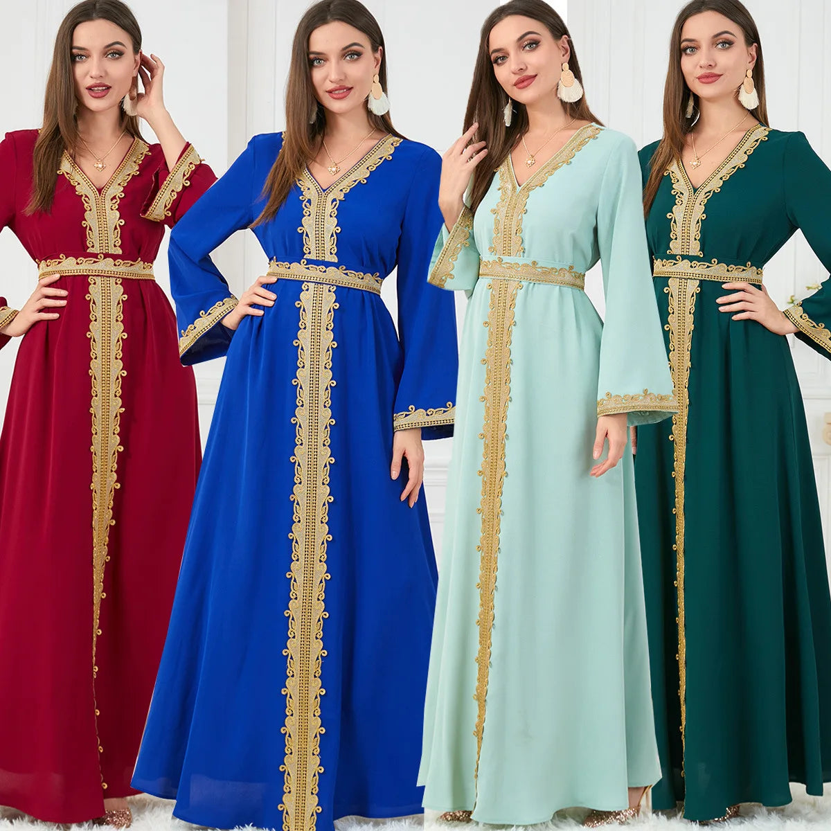 Muslim Women's Clothing, Solid Color Patchwork Basic Style, Loose Embroidery, Long Skirt, Dress, Long-Sleeved Dress Venice Collections
