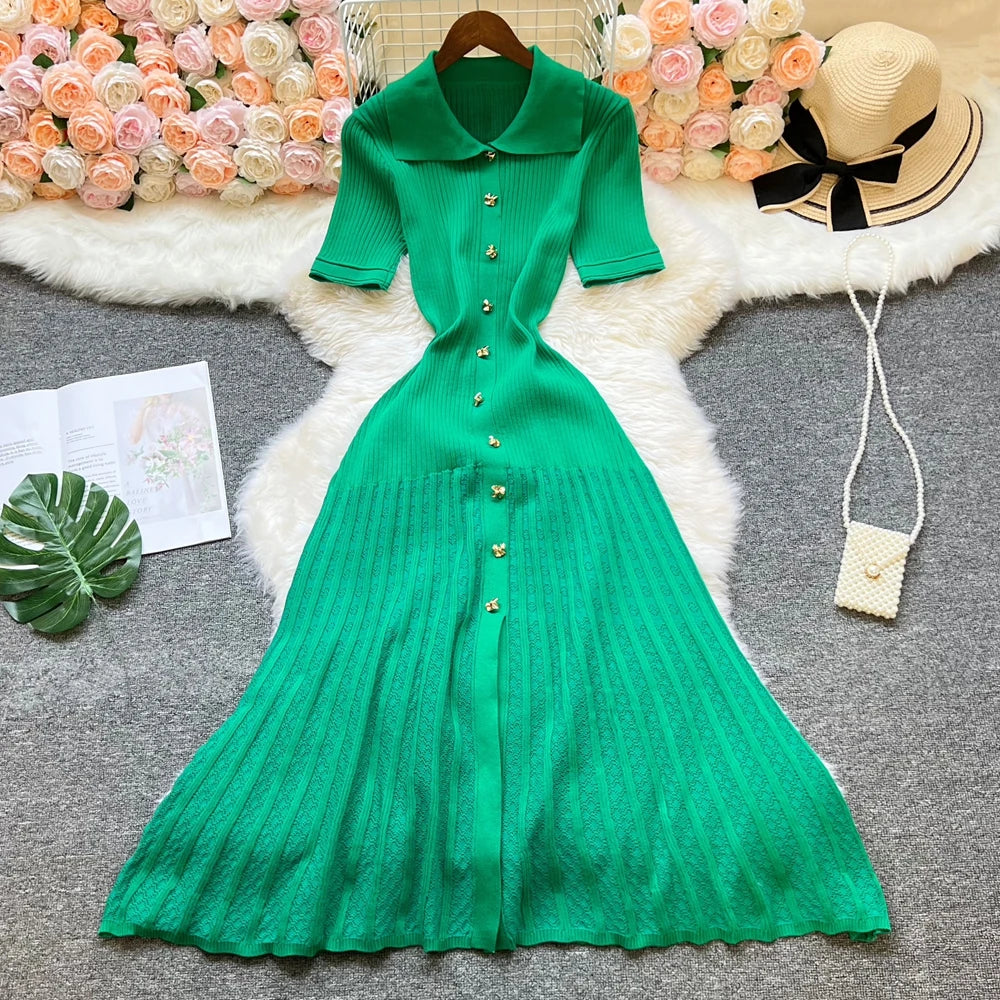 YuooMuoo Summer Maxi Dress Women Knit Black Green Long Bodycon Korean Fashion Ruffle Ladies Dresses Elegant Office Women Dress Venice Collections