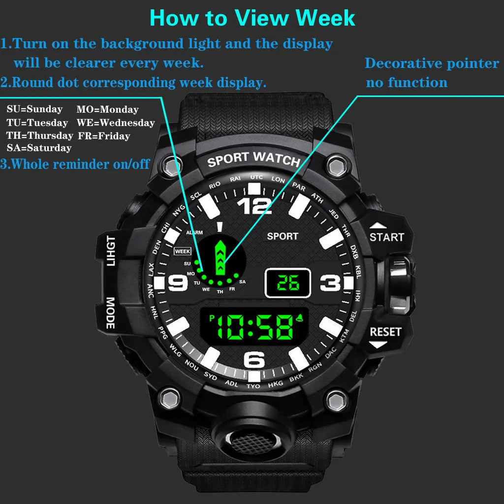Men's Watch Sports Electronic Wristwatch Large dial Multifunctional Waterproof Venice Collections