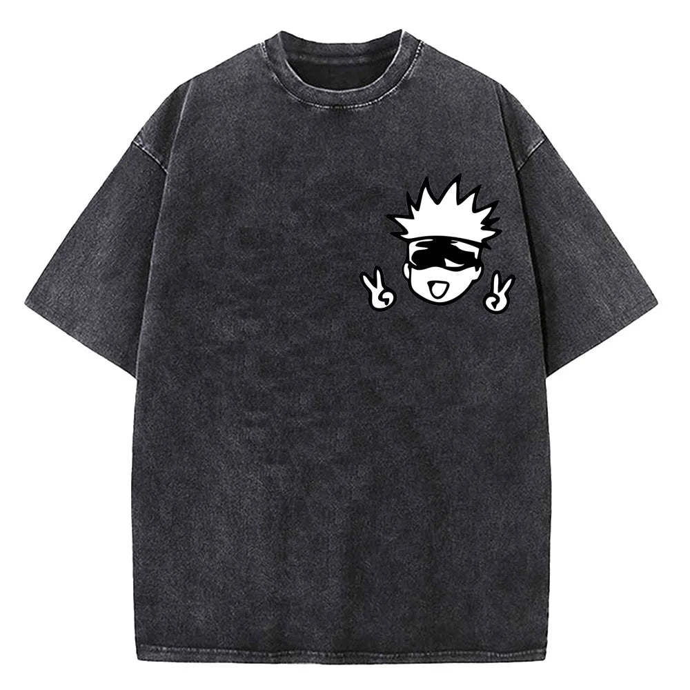 Anime Jujutsu Kaisen Gojo Satoru T Shirts Washed Men Women Cotton Harajuku T-Shirts High Quality Retro for Men Women Tops Tees Venice Collections