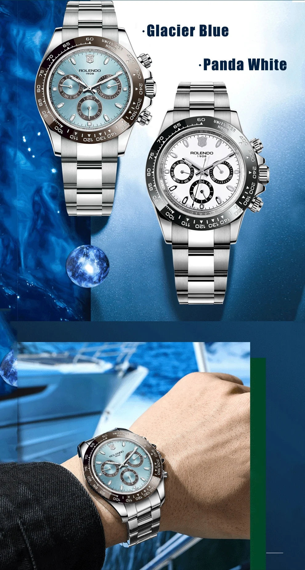 ROLENDO Luxury Men Automatic Diver Watch 40.5mm Mineral Crystal Luminous Date 300M Waterproof High-end Men's Wristwatch Gift Venice Collections
