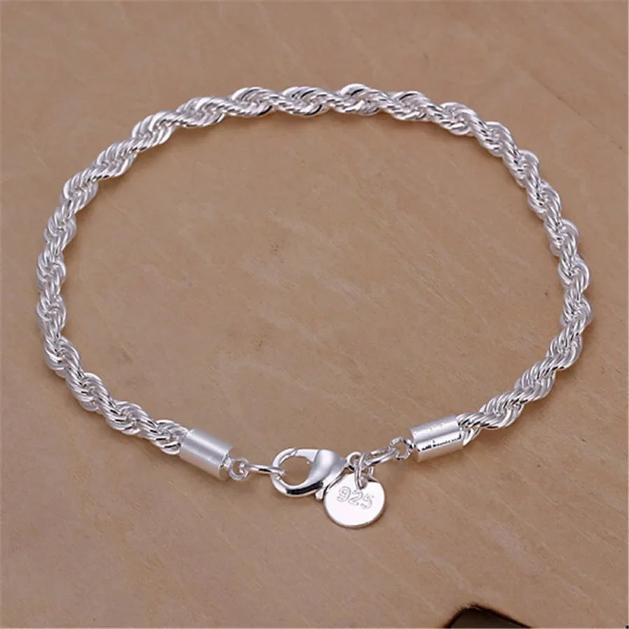 Sterling Silver Necklace Bracelets Set 4MM Venice Collections