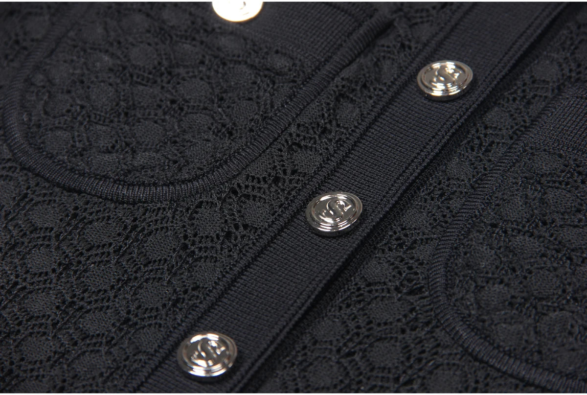 Spring And Summer New Fashion Thin Cut Hollow Lace Silver S Button Slim Fit Round Neck Sleeveless Temperament Women's Dress Venice Collections