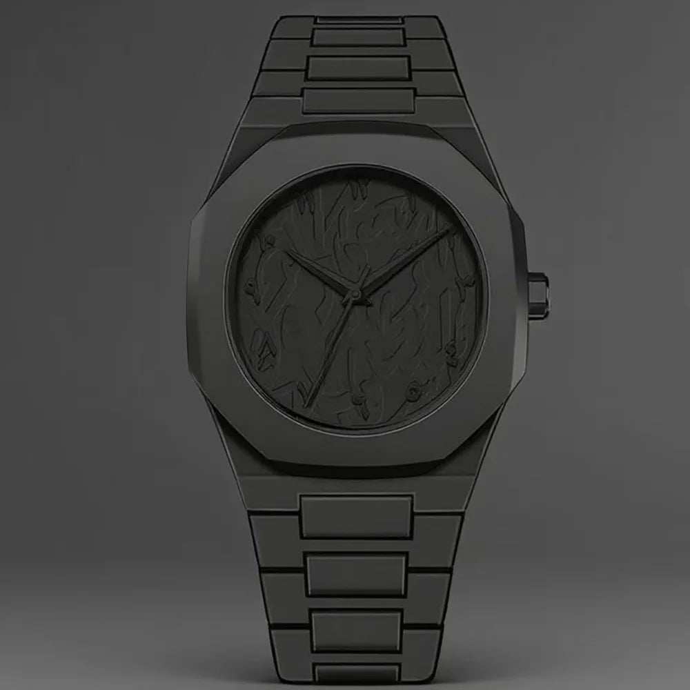 Black Quartz Watch – Simple Design with Arabic Digital Dial & Casual Strap Venice Collections