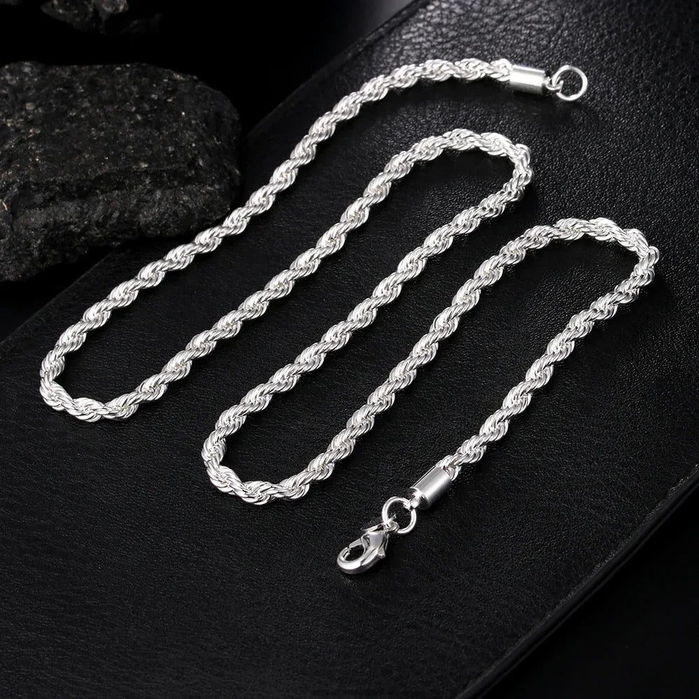 Sterling Silver Necklace Bracelets Set 4MM Venice Collections
