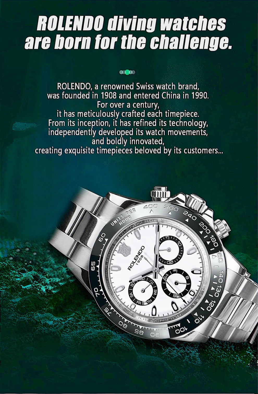 ROLENDO Luxury Men Automatic Diver Watch 40.5mm Mineral Crystal Luminous Date 300M Waterproof High-end Men's Wristwatch Gift Venice Collections