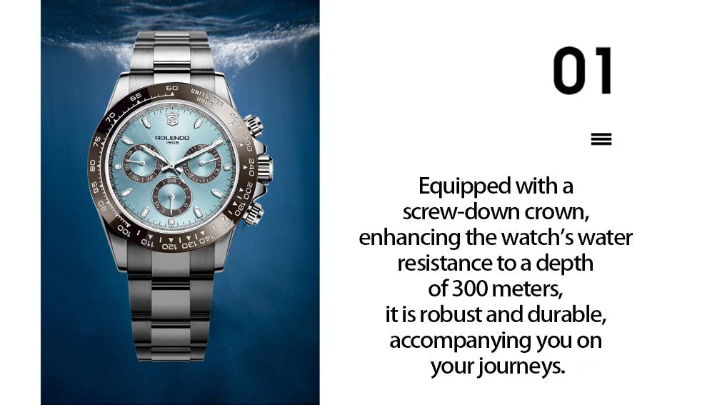 ROLENDO Luxury Men Automatic Diver Watch 40.5mm Mineral Crystal Luminous Date 300M Waterproof High-end Men's Wristwatch Gift Venice Collections