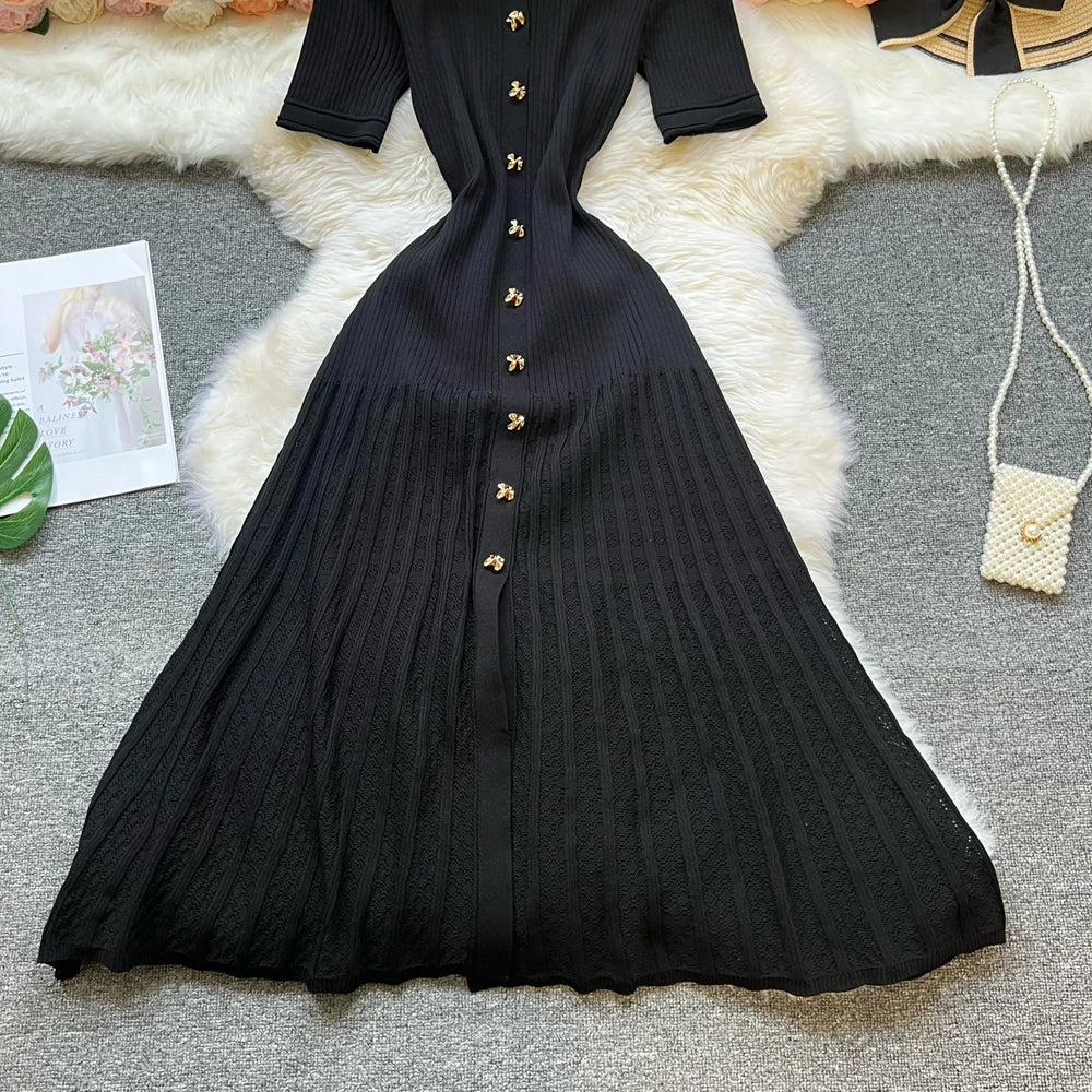 YuooMuoo Summer Maxi Dress Women Knit Black Green Long Bodycon Korean Fashion Ruffle Ladies Dresses Elegant Office Women Dress Venice Collections