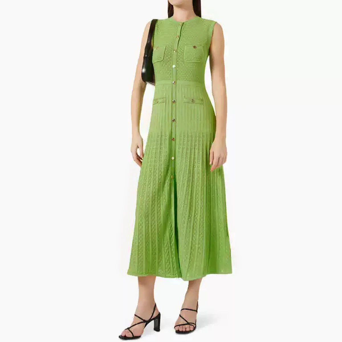 Spring And Summer New Fashion Thin Cut Hollow Lace Silver S Button Slim Fit Round Neck Sleeveless Temperament Women's Dress Venice Collections