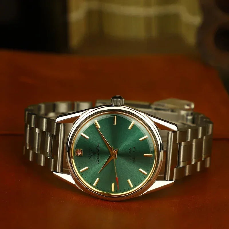 Fashion Luxury Shanghai Mechanical Watch Diamond Brand Green Dial Waterproof Stainless Steel Leather Strap Mens Watch Starking Venice Collections