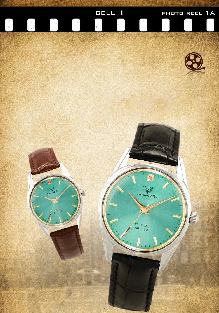 Fashion Luxury Shanghai Mechanical Watch Diamond Brand Green Dial Waterproof Stainless Steel Leather Strap Mens Watch Starking Venice Collections