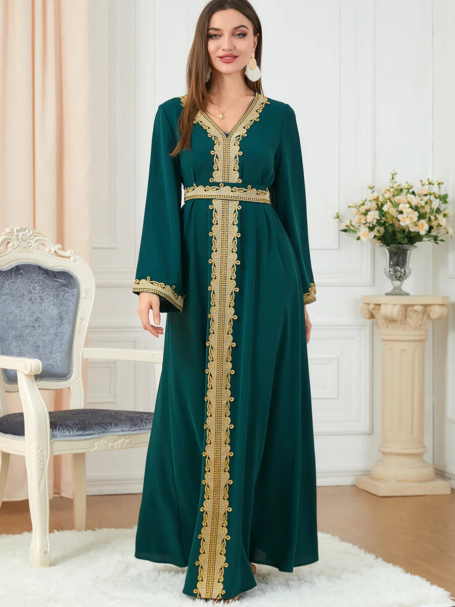 Muslim Women's Clothing, Solid Color Patchwork Basic Style, Loose Embroidery, Long Skirt, Dress, Long-Sleeved Dress Venice Collections