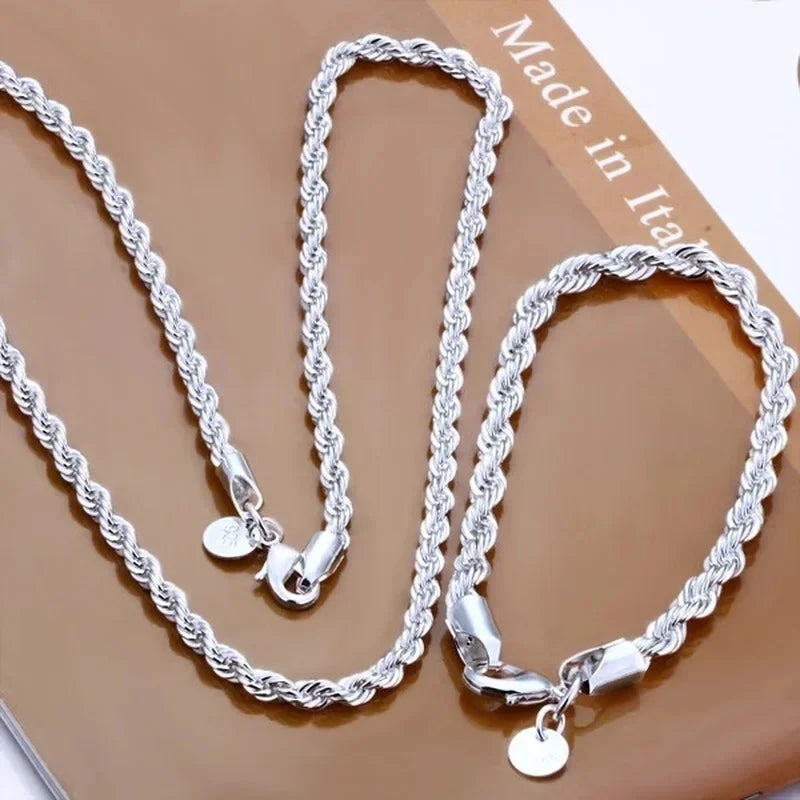 Sterling Silver Necklace Bracelets Set 4MM Venice Collections