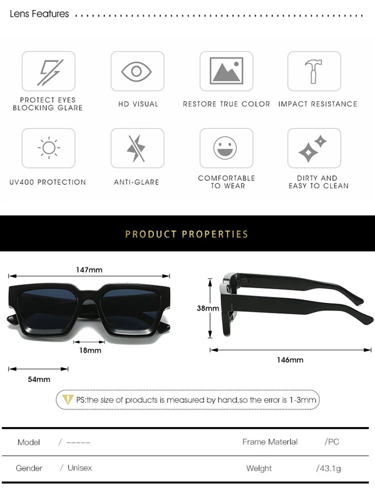 Unisex Square Frame Sunglasses – Stylish for Street, Beach & Driving Venice Collections