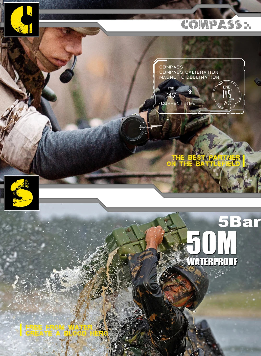 Men's sport Digital watch Hours Running Swimming Military Army watches Altimeter Barometer Compass waterproof 50m Venice Collections