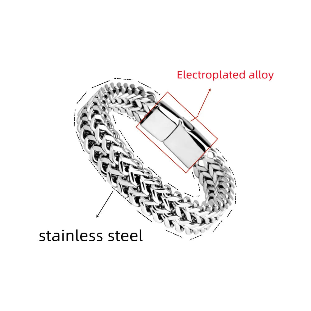 Stainless Steel Double Row Fish Scale Bracelet – Magnetic Buckle Keel Design Venice Collections