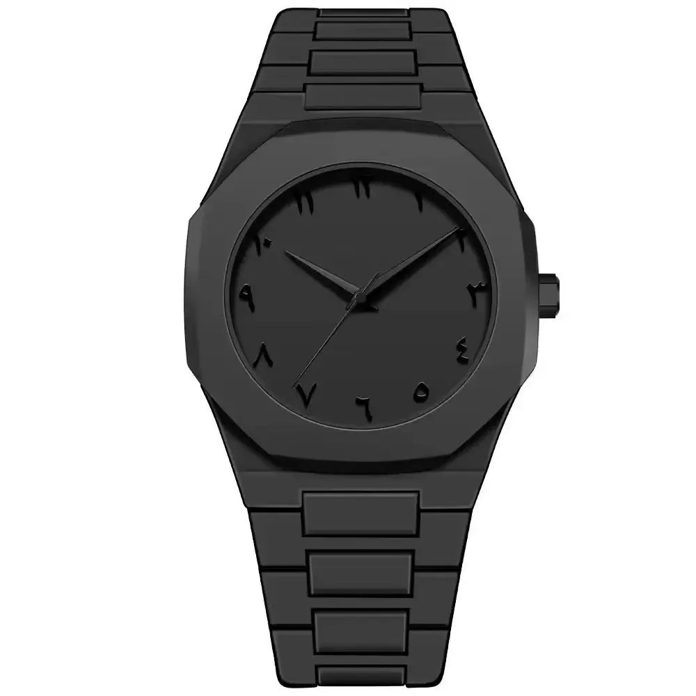 Black Quartz Watch – Simple Design with Arabic Digital Dial & Casual Strap Venice Collections