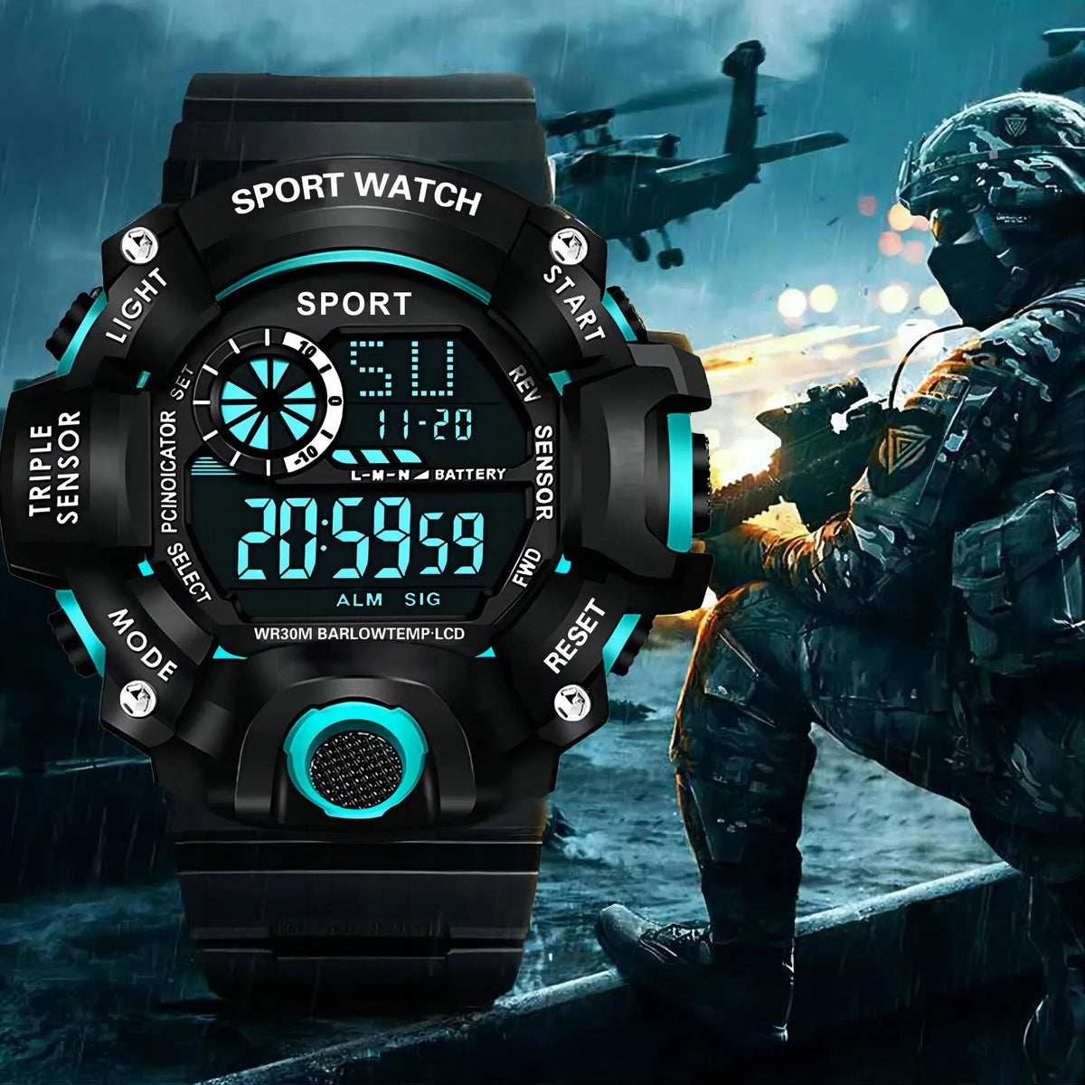 Men's Watch Sports Electronic Wristwatch Large dial Multifunctional Waterproof Venice Collections