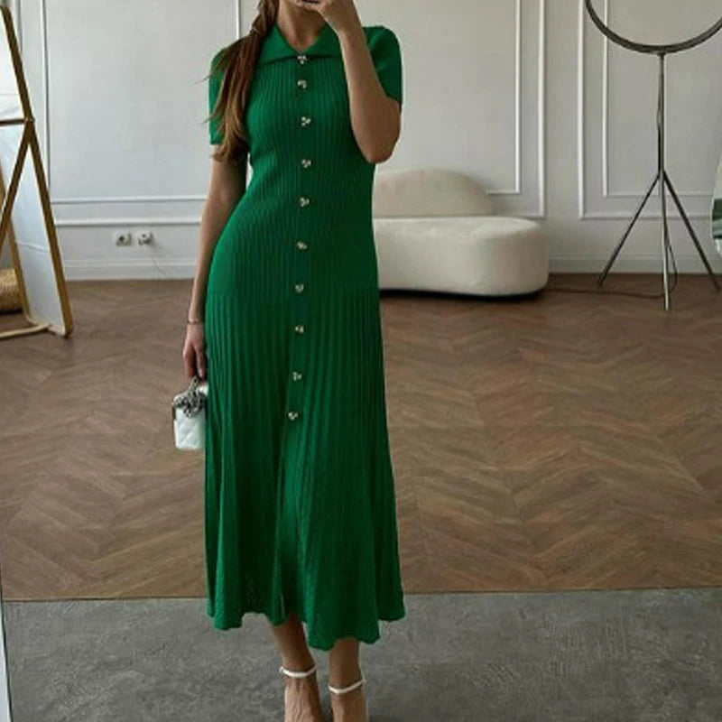 YuooMuoo Summer Maxi Dress Women Knit Black Green Long Bodycon Korean Fashion Ruffle Ladies Dresses Elegant Office Women Dress Venice Collections