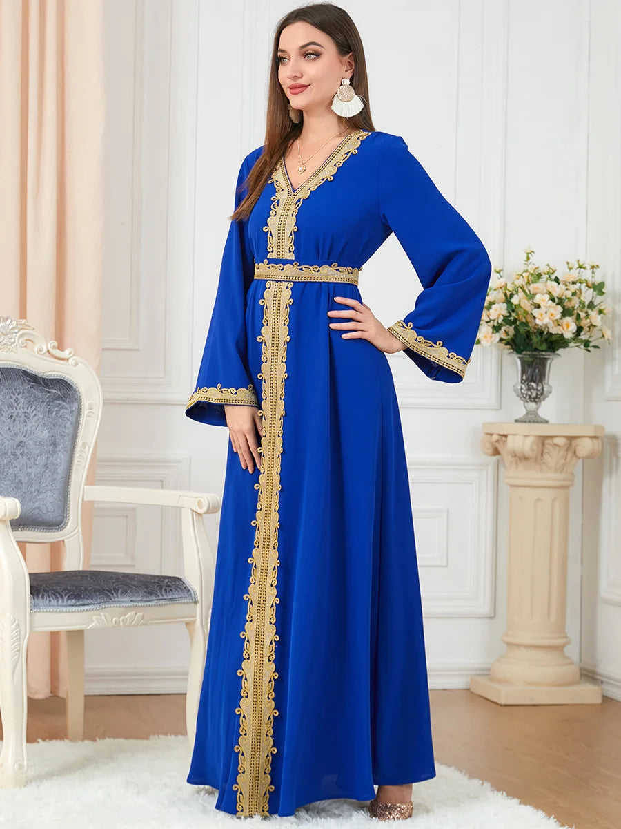 Muslim Women's Clothing, Solid Color Patchwork Basic Style, Loose Embroidery, Long Skirt, Dress, Long-Sleeved Dress Venice Collections