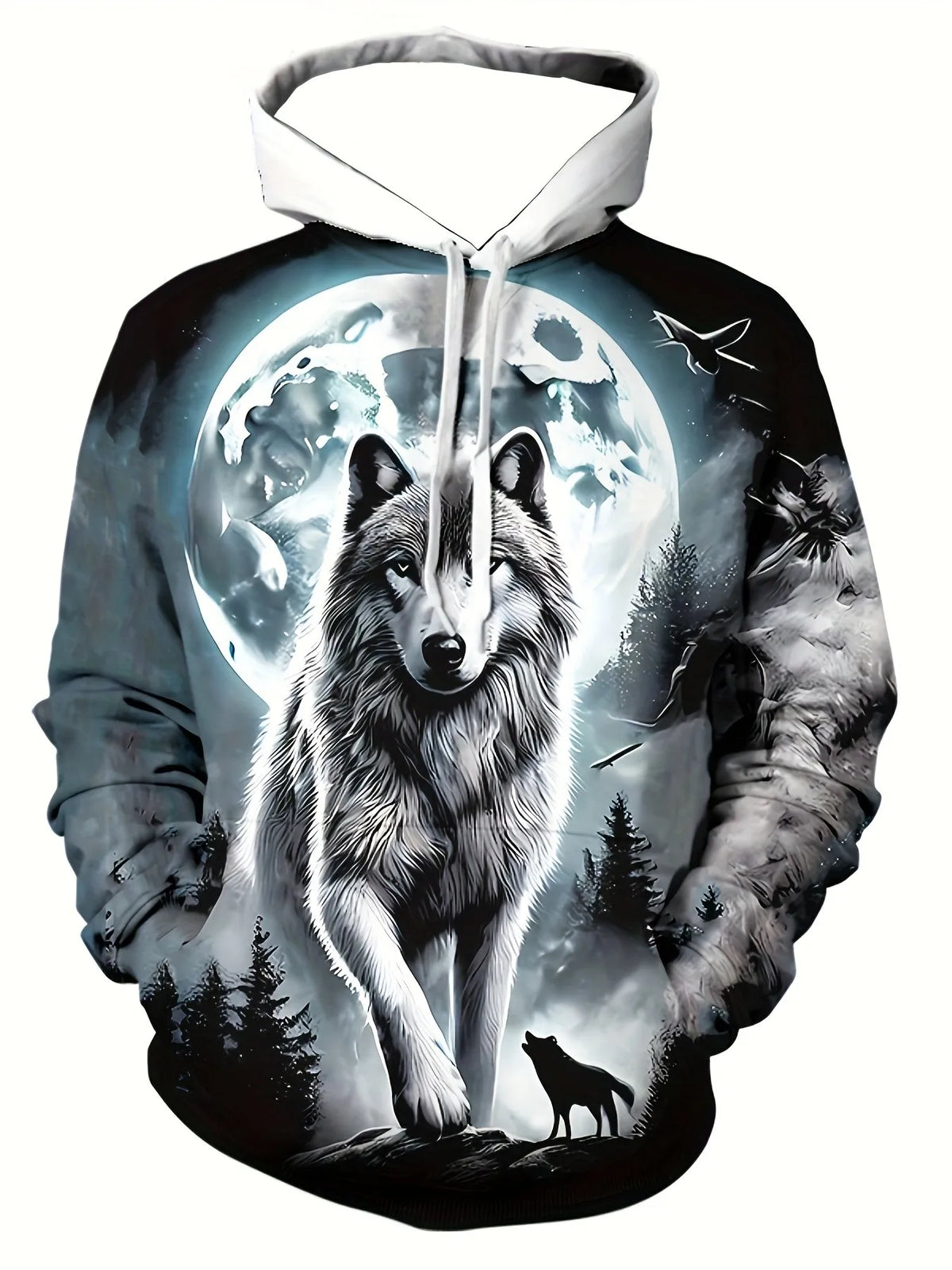Hoodie with a wolf design on a white background