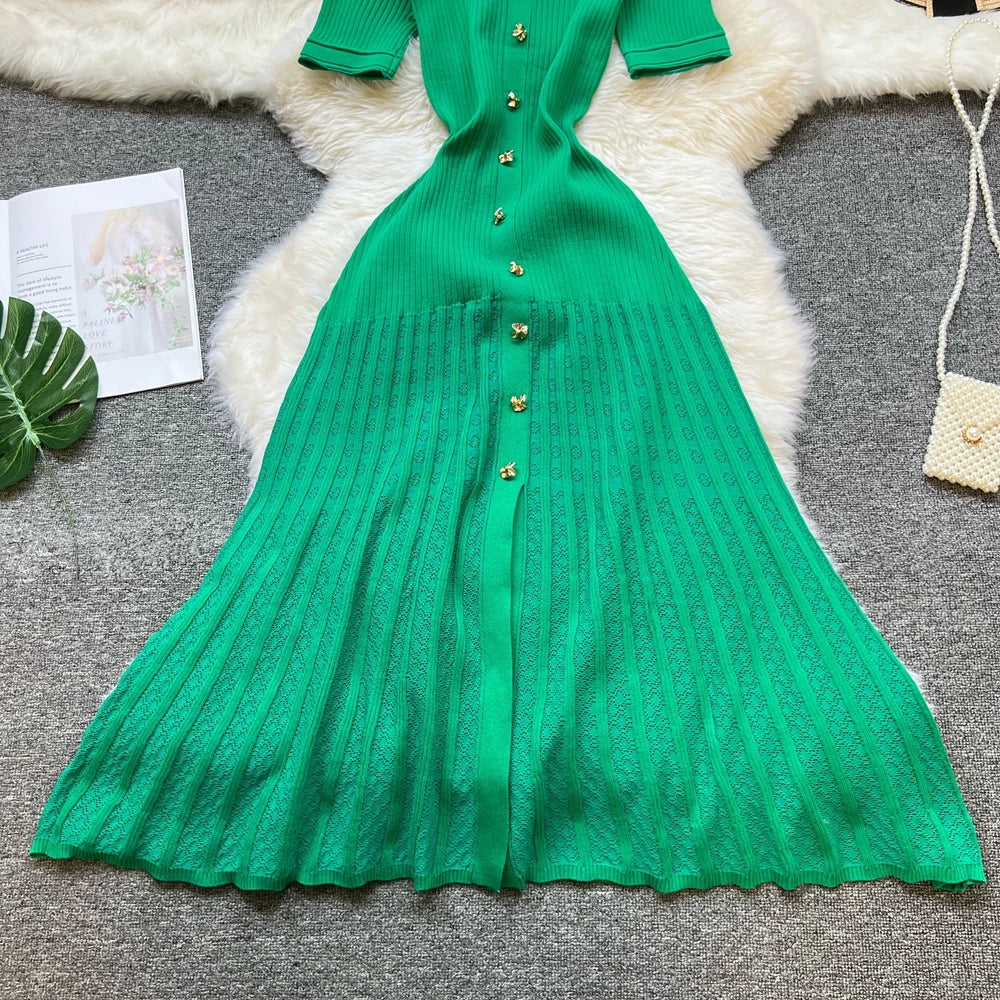 YuooMuoo Summer Maxi Dress Women Knit Black Green Long Bodycon Korean Fashion Ruffle Ladies Dresses Elegant Office Women Dress Venice Collections