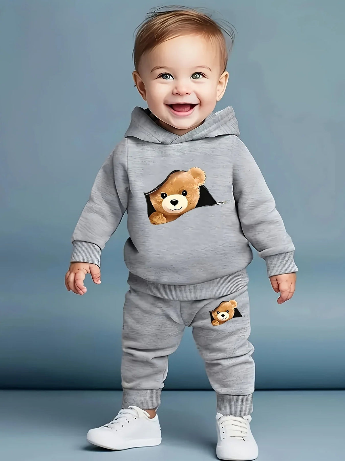 Newborn Baby Boy Fun Cartoon Bear Print Long Sleeve Fleece Venice Collections