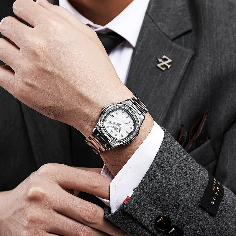 2024 Luxury Fashion Casual Men Watches Big Dial Silver Stainless Steel Calendar Quartz Wristwatch Classic Top Brand Male Clock Venice Collections