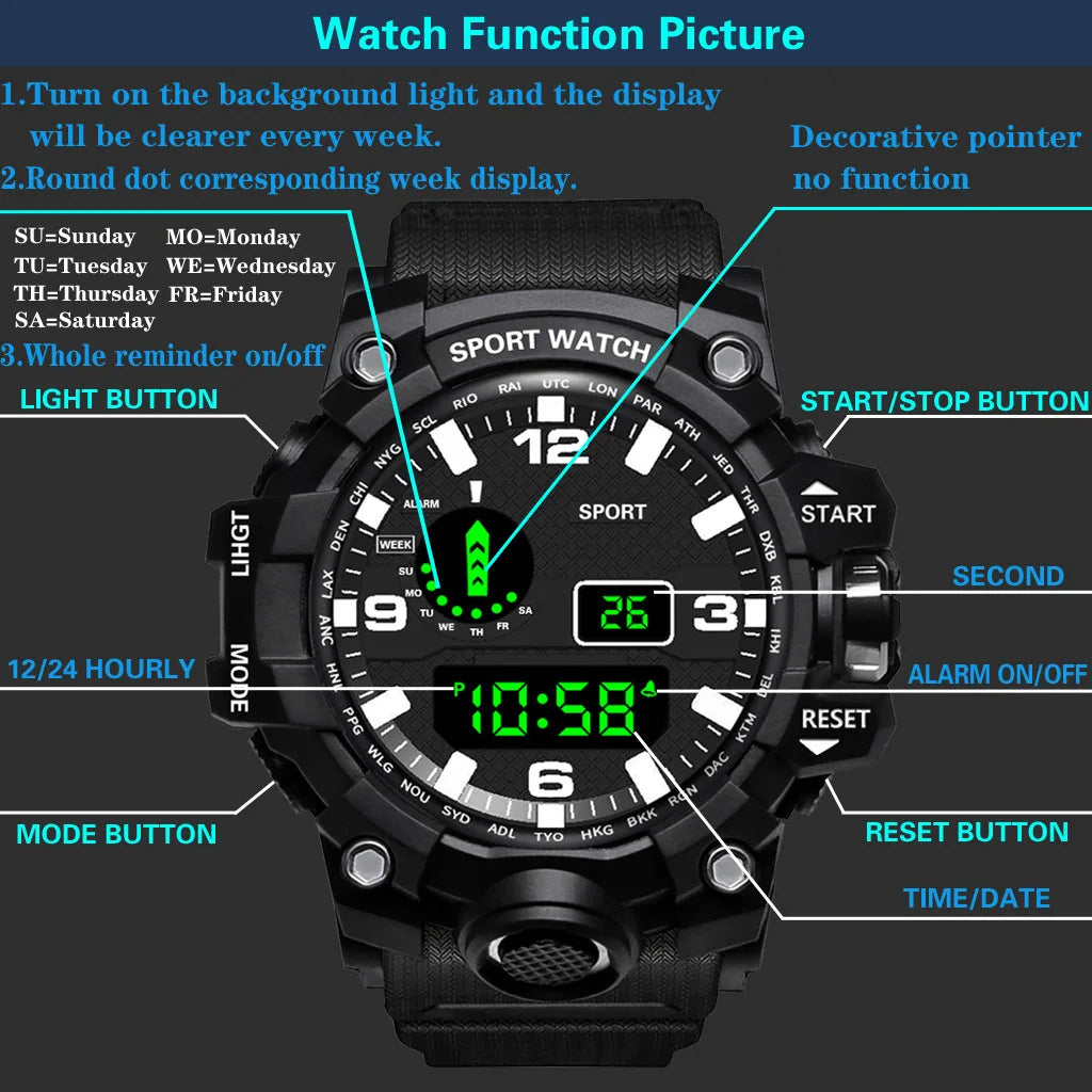 Men's Watch Sports Electronic Wristwatch Large dial Multifunctional Waterproof Venice Collections