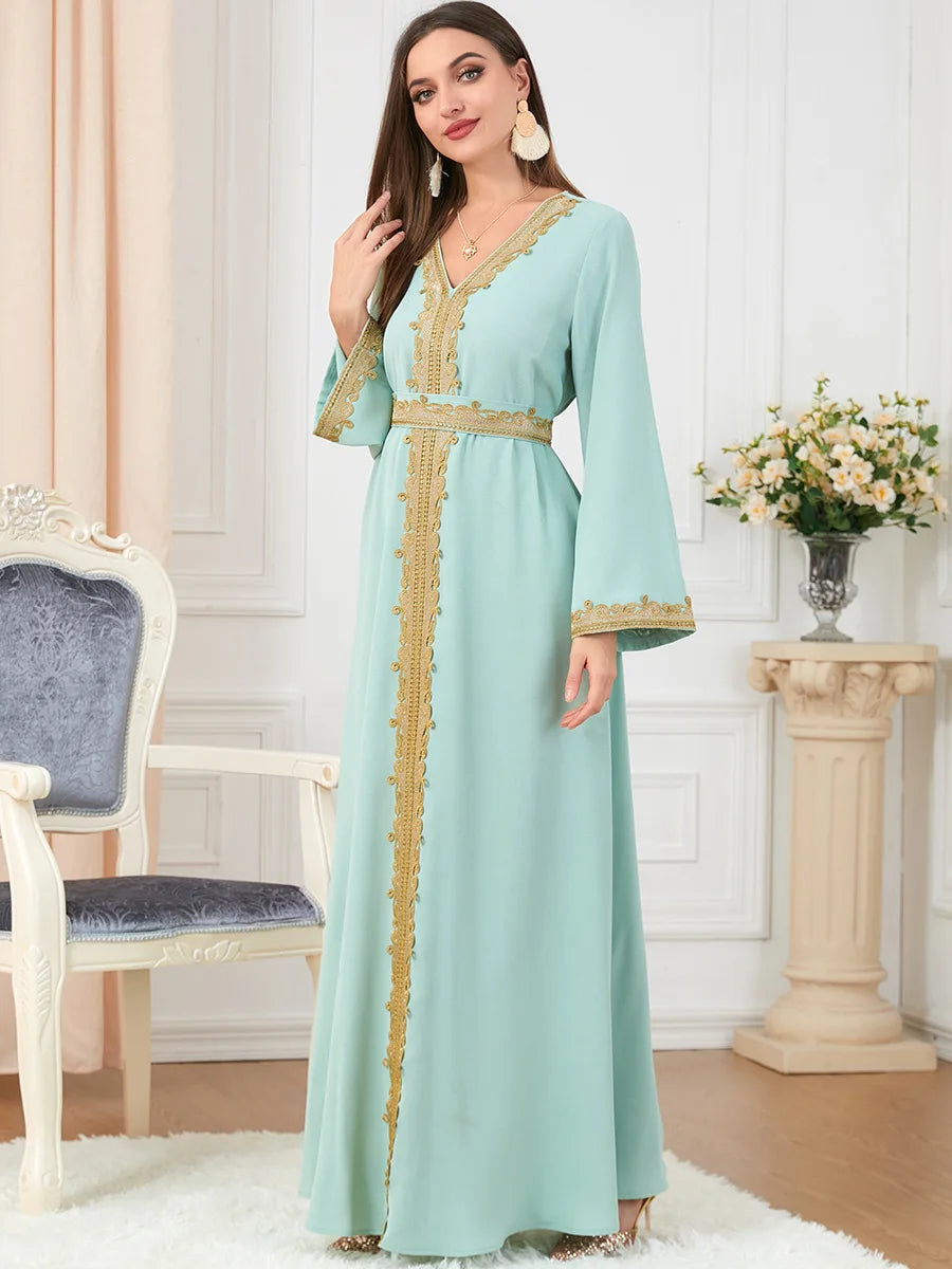 Muslim Women's Clothing, Solid Color Patchwork Basic Style, Loose Embroidery, Long Skirt, Dress, Long-Sleeved Dress Venice Collections