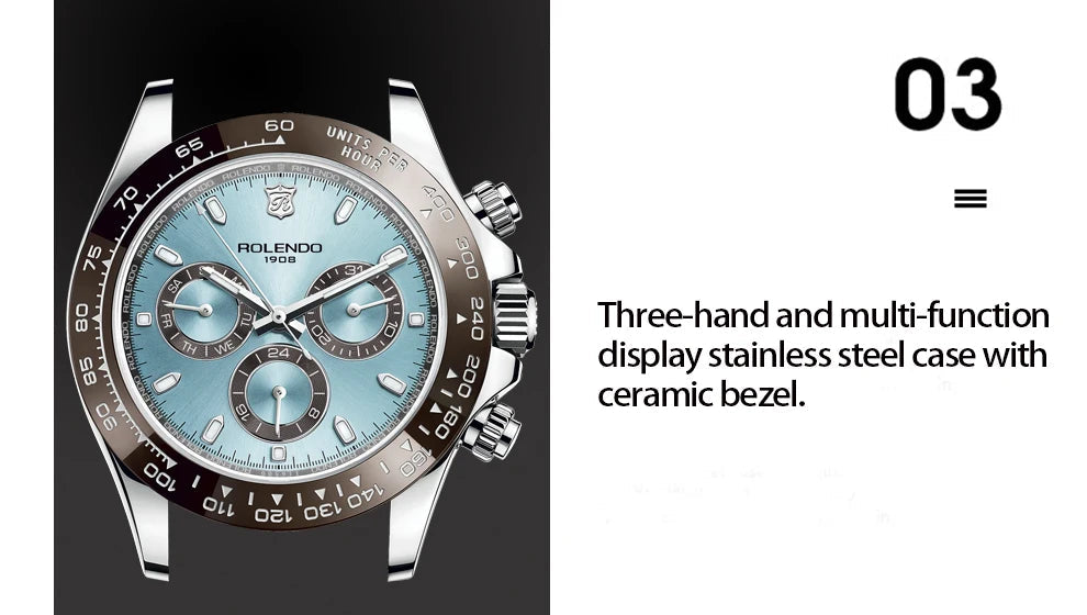 ROLENDO Luxury Men Automatic Diver Watch 40.5mm Mineral Crystal Luminous Date 300M Waterproof High-end Men's Wristwatch Gift Venice Collections