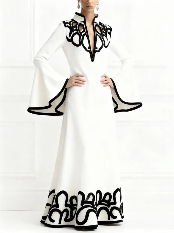 Modigirl Women's Spring Artistic Vintage Maxi Dress 2026 Hollow V-Neck Flared Sleeves Lady Elegant Gown for Formal Evening Party Venice Collections