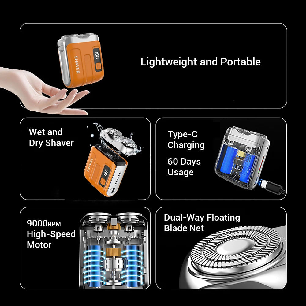 Waterproof Electric Smart Shaver Travel Razor Mini Dual Blade Shaver Venice Collections