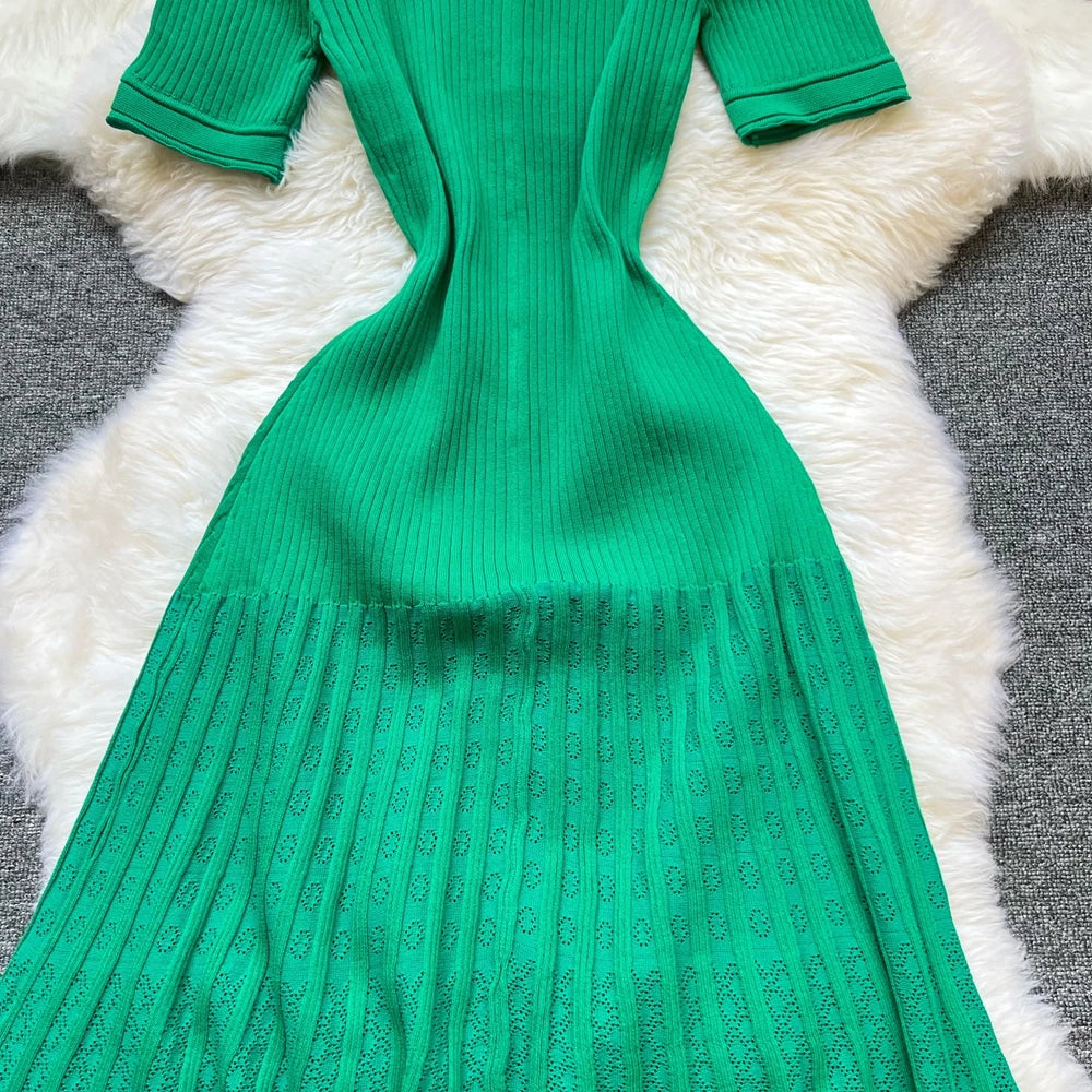 YuooMuoo Summer Maxi Dress Women Knit Black Green Long Bodycon Korean Fashion Ruffle Ladies Dresses Elegant Office Women Dress Venice Collections