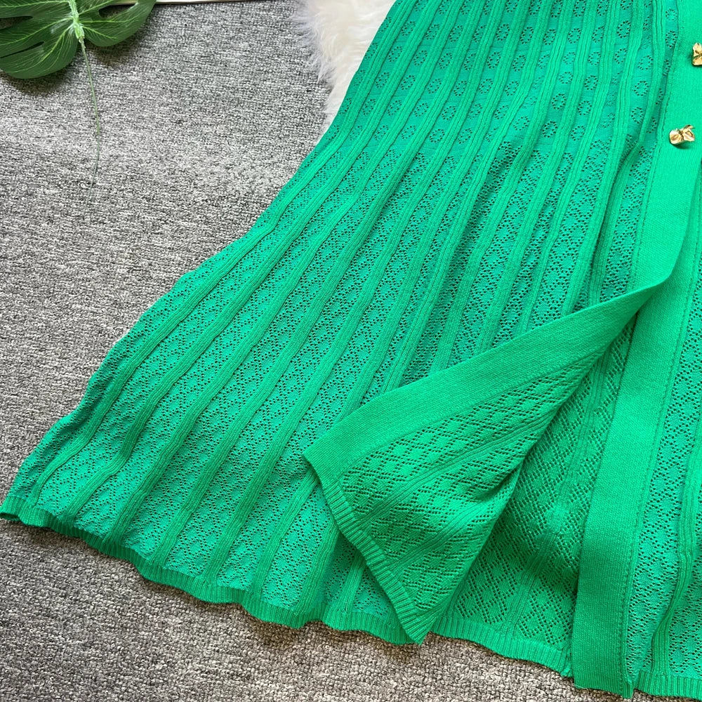 YuooMuoo Summer Maxi Dress Women Knit Black Green Long Bodycon Korean Fashion Ruffle Ladies Dresses Elegant Office Women Dress Venice Collections