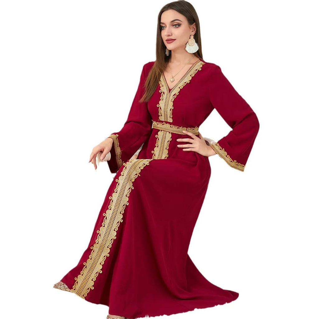 Muslim Women's Clothing, Solid Color Patchwork Basic Style, Loose Embroidery, Long Skirt, Dress, Long-Sleeved Dress Venice Collections