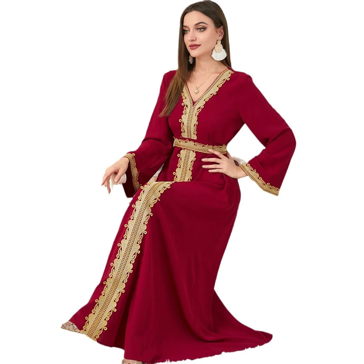 Muslim Women's Clothing, Solid Color Patchwork Basic Style, Loose Embroidery, Long Skirt, Dress, Long-Sleeved Dress Venice Collections