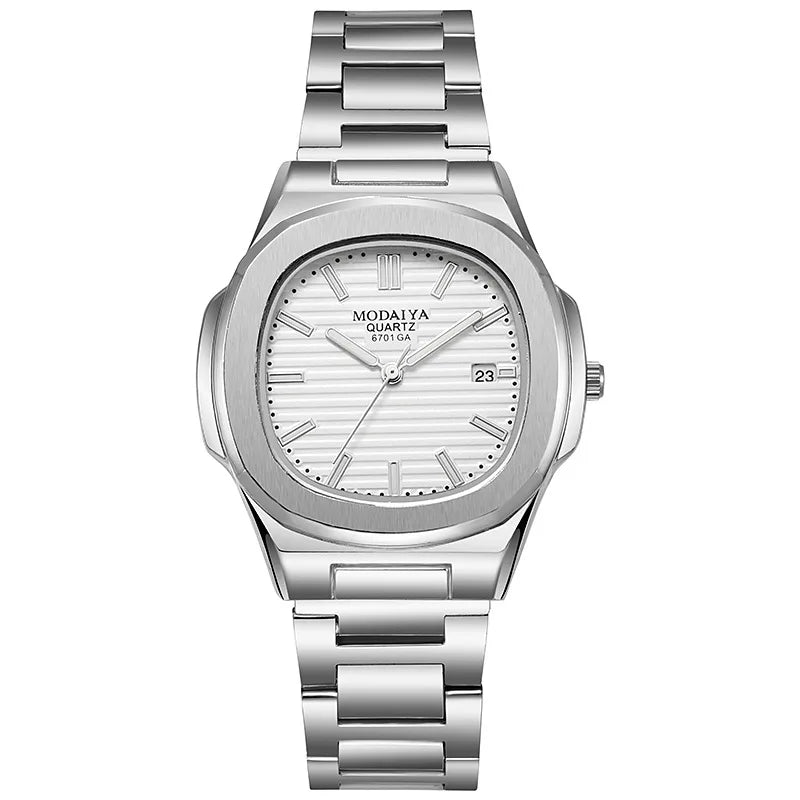 2024 Luxury Fashion Casual Men Watches Big Dial Silver Stainless Steel Calendar Quartz Wristwatch Classic Top Brand Male Clock Venice Collections