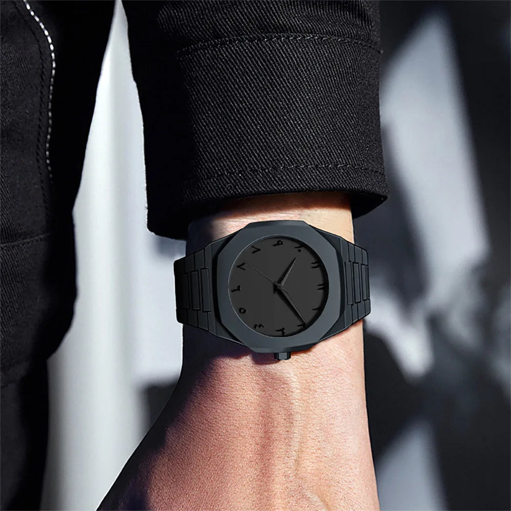 Black Quartz Watch – Simple Design with Arabic Digital Dial & Casual Strap Venice Collections