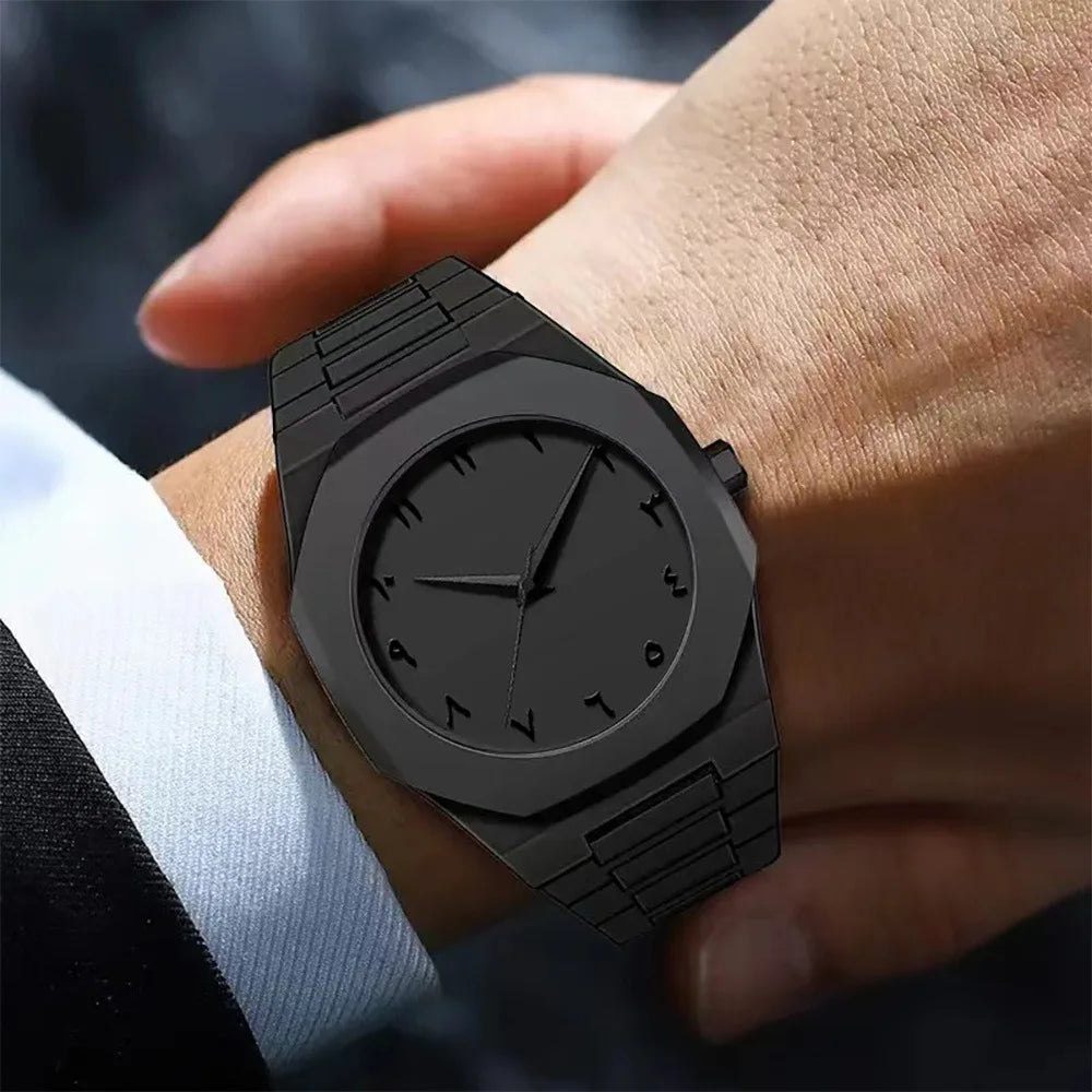 Black Quartz Watch – Simple Design with Arabic Digital Dial & Casual Strap Venice Collections