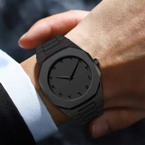 Black Quartz Watch – Simple Design with Arabic Digital Dial & Casual Strap Venice Collections