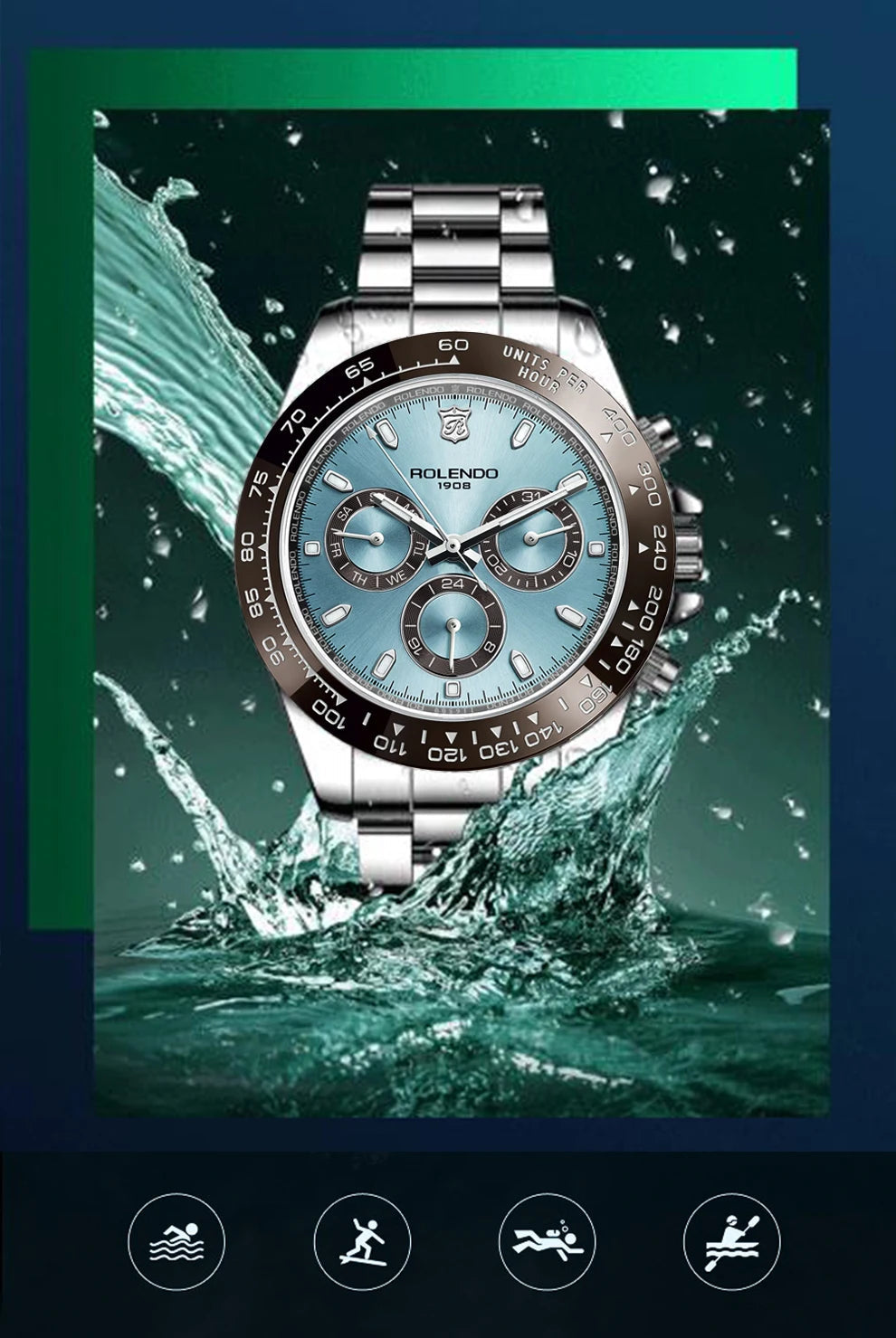 ROLENDO Luxury Men Automatic Diver Watch 40.5mm Mineral Crystal Luminous Date 300M Waterproof High-end Men's Wristwatch Gift Venice Collections
