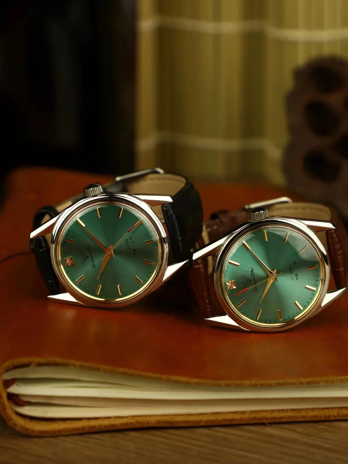 Fashion Luxury Shanghai Mechanical Watch Diamond Brand Green Dial Waterproof Stainless Steel Leather Strap Mens Watch Starking Venice Collections