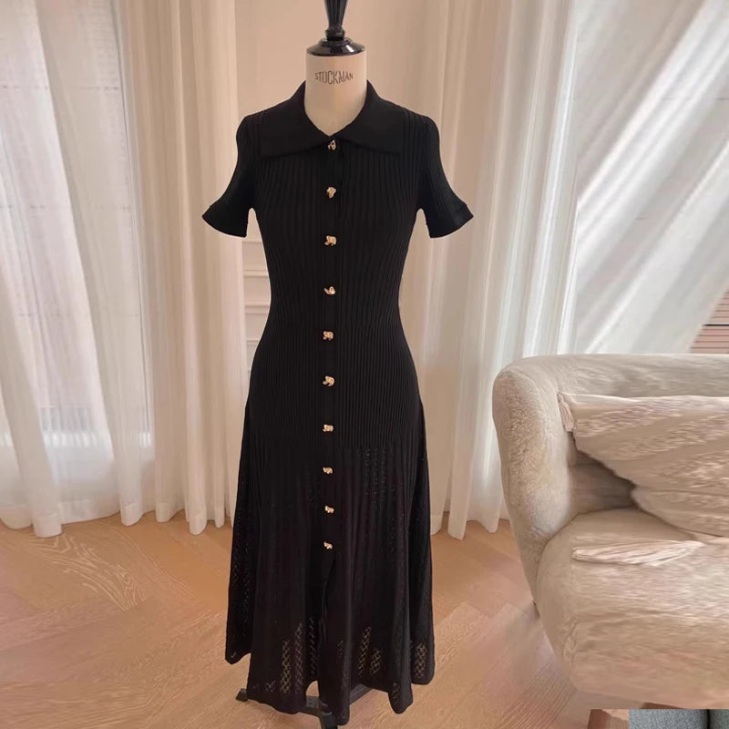 YuooMuoo Summer Maxi Dress Women Knit Black Green Long Bodycon Korean Fashion Ruffle Ladies Dresses Elegant Office Women Dress Venice Collections
