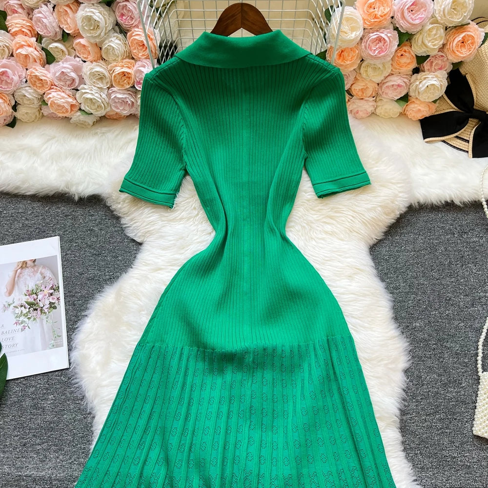 YuooMuoo Summer Maxi Dress Women Knit Black Green Long Bodycon Korean Fashion Ruffle Ladies Dresses Elegant Office Women Dress Venice Collections