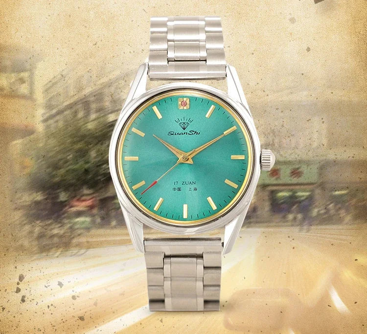 Fashion Luxury Shanghai Mechanical Watch Diamond Brand Green Dial Waterproof Stainless Steel Leather Strap Mens Watch Starking Venice Collections
