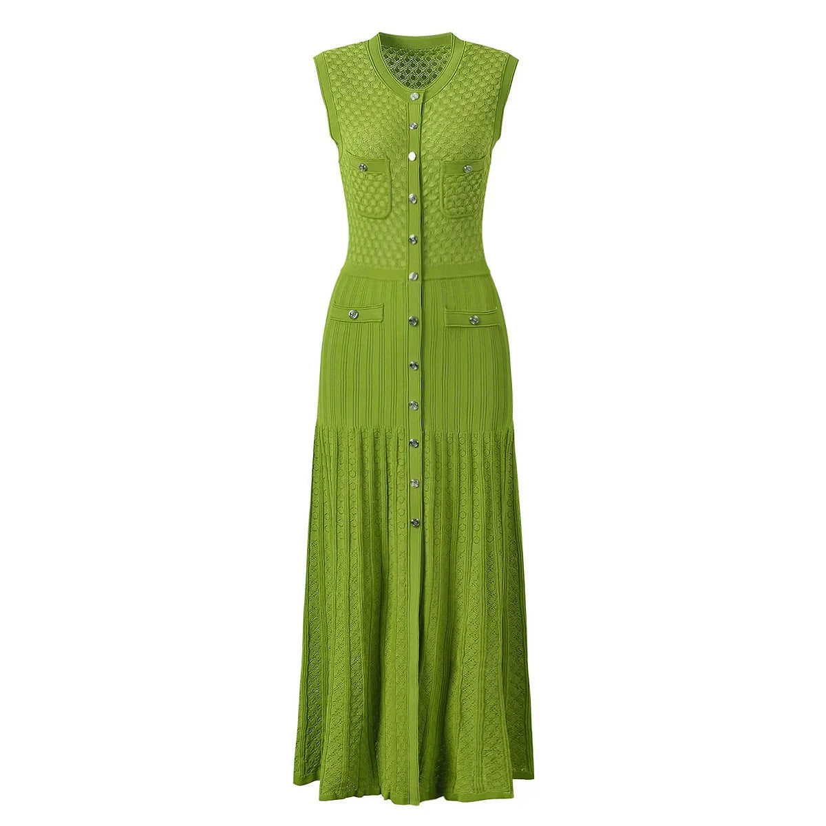 Spring And Summer New Fashion Thin Cut Hollow Lace Silver S Button Slim Fit Round Neck Sleeveless Temperament Women's Dress Venice Collections