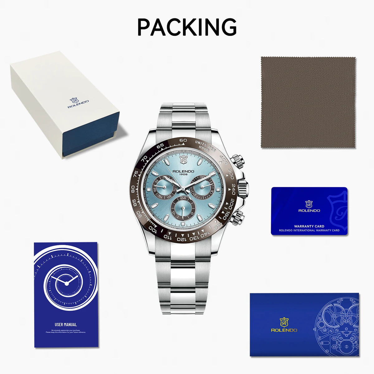 ROLENDO Luxury Men Automatic Diver Watch 40.5mm Mineral Crystal Luminous Date 300M Waterproof High-end Men's Wristwatch Gift Venice Collections