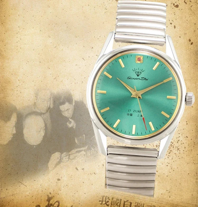 Fashion Luxury Shanghai Mechanical Watch Diamond Brand Green Dial Waterproof Stainless Steel Leather Strap Mens Watch Starking Venice Collections